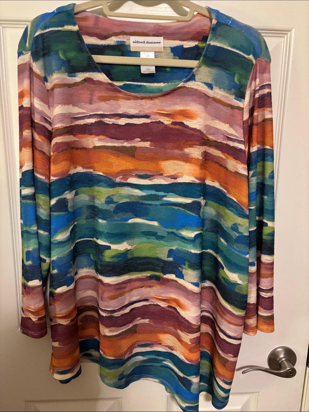 Alfred Dunner Multicolor Wave-Print Tunic - Blue, Green, Orange, Pink